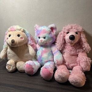 Build-A-Bear Pastel Swirl Kitty Hedgehog and Pink Poodle lot of 3
